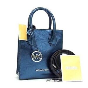MICHAEL KORS Mercer XS NS Shopper Crossbody Handbag 35H3SM9COM Blue Leather W...